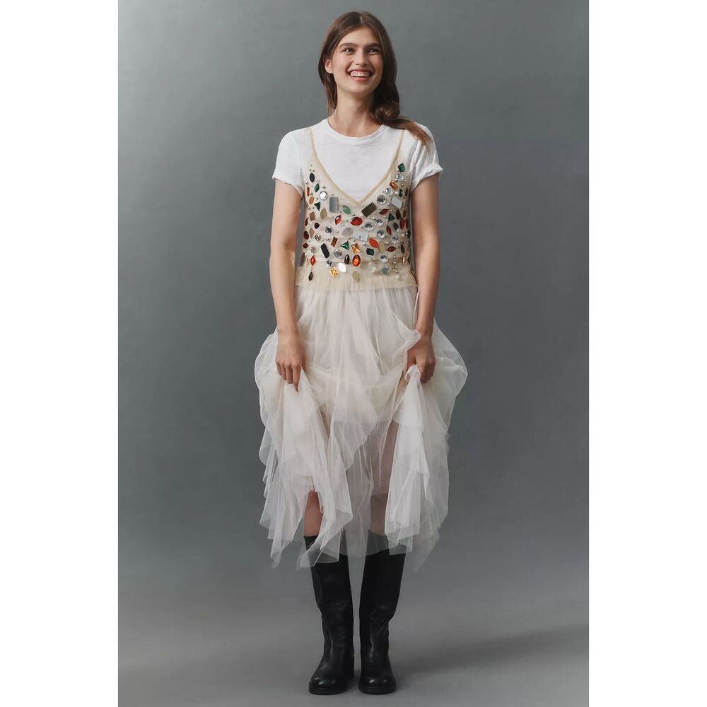 Anthropologie Jewel-Embellished Sheer Cami Top